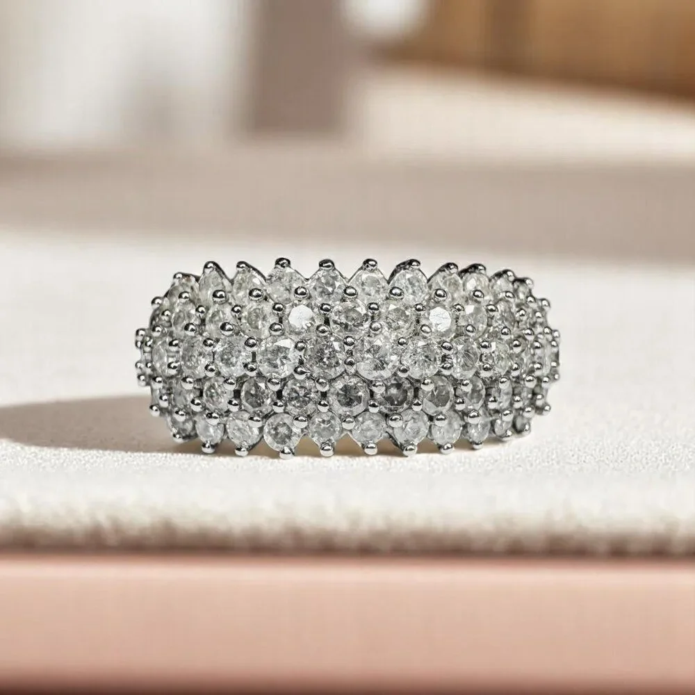 10K Gold- 2 Carat TW- Diamond Ring -Size 7- White Gold -Cluster Pave Ring -3g